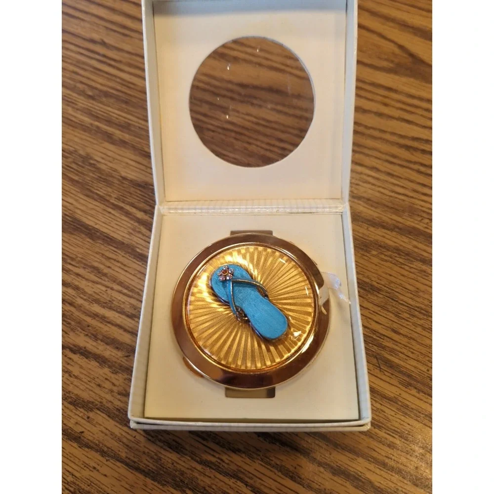 Roman Inc. USA Fancy Women's Flip Flop Shoe Gold Plate Mirror‎ Compact